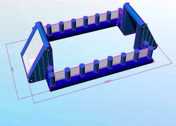 Oppustelig fodboldbane med net på sider